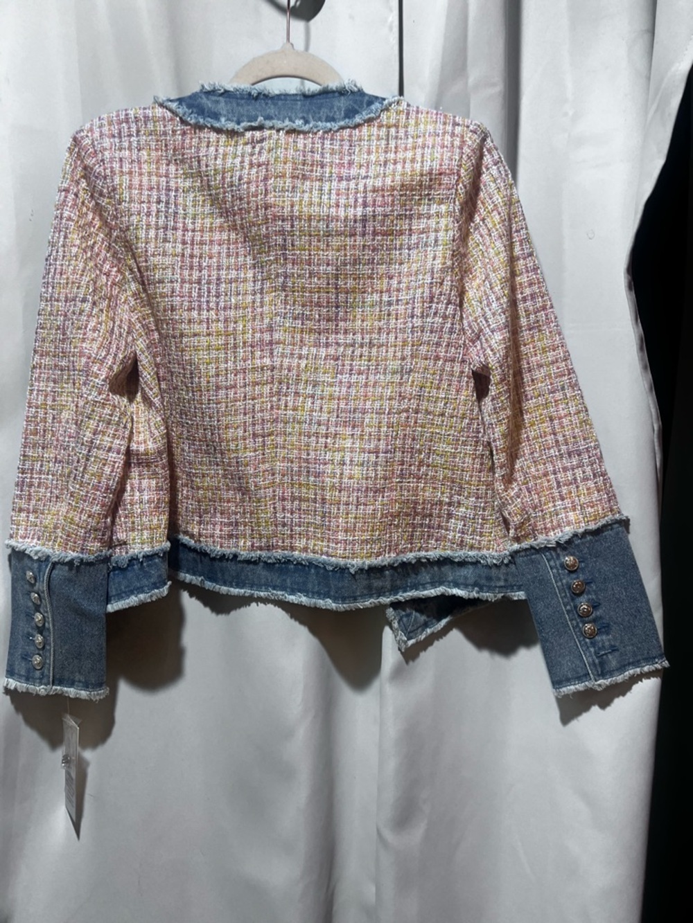 Nanette Lepore NWT Tweed Denim Trim Cropped Jacket Blazer Chanel Inspired - Picture 7 of 8